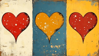 Vintage hearts on textured boards