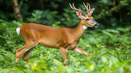 Obraz premium Wild deer in lush rainforest undergrowth