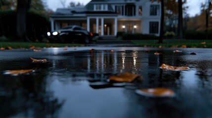 Fototapeta premium Rainy autumn evening at home