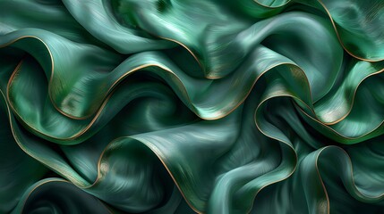 Obraz premium Glossy Metallic Ribbons with Emerald Velvet Texture Background Design