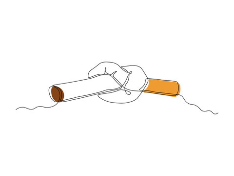 Abstract cigarette tied in a knot, broken cigarette,continuous single line art hand drawing sketch logo