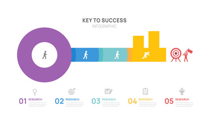 key success achievement grow infographic template for business. growth or progress to achieve target goal 5 step vector.