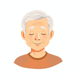 Elderly man smiling peacefully, minimalist vector illustration, serenity