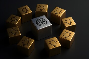 brain intelligence creativity innovation idea business technology leadership success concept cubes