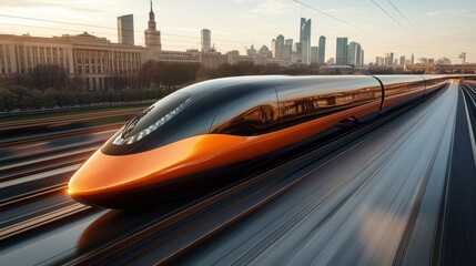 Fototapeta premium A modern high-speed train navigates the tracks connecting Russia and China, featuring a streamlined shape and sleek exterior