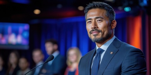 A man in a suit is smiling at the camera