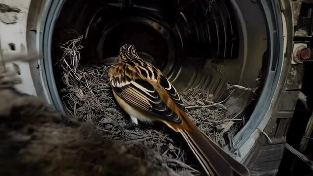 Solitary Bird in Derelict Appliance