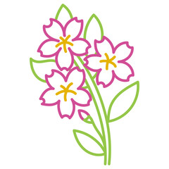 Sakura tree branch flower. Colorful outline doodle vector hand drawn marker sketch