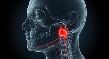 Human Anatomy X-ray Showing Red Highlighted Area in Neck
