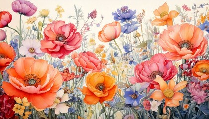 Vibrant Watercolor Wildflower Meadow A Stunning Floral Illustration
