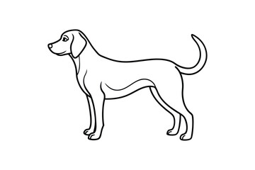 Line art illustration of a dog side view with floppy ears and curled tail.eps
