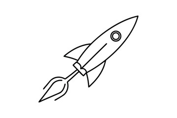 Line art illustration of a rocket launching upward with a small trail.eps