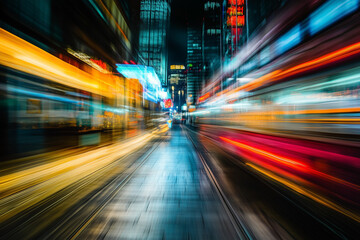 Fototapeta premium Urban Night Street Scene With Colorful Light Trails
