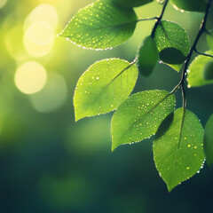 水滴が輝く緑の葉