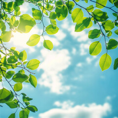 青空に映える緑の木の葉