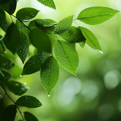 水滴が輝く緑の葉