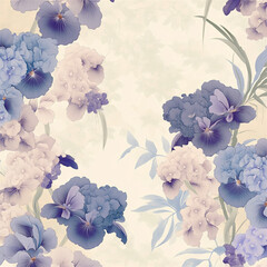華やかなブルーとパープルのフラワーパターン