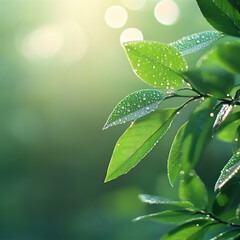 水滴が輝く緑の葉