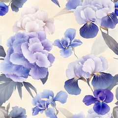 優美なパープルとブルーのフローラルデザイン