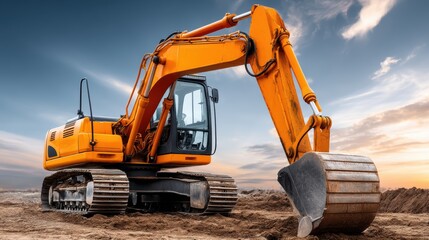 Excavator with extended arm reaching, reaching maximum capacity - industry digging work Excavator extension