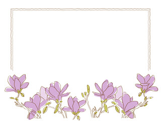 ラフに描いた木蓮の花のフレーム