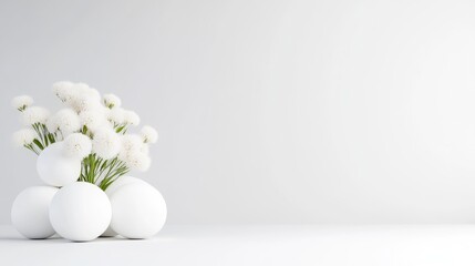 Minimalist white floral arrangement on a white background