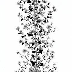 Blooming Wildflower Line Art Composition on white background
