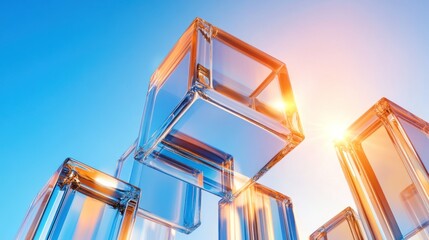 Obraz premium Translucent Cubes Ascending Towards Bright Sky