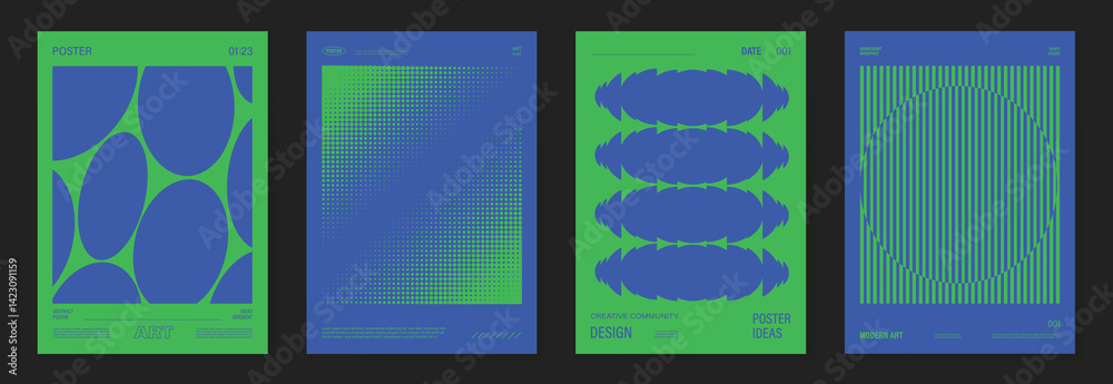 Aufkleber abstract line wave poster background vector set. cover template with vibrant perspective dot halfton