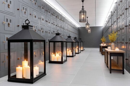 A gothic-themed server room lit by lanterns and protected by ancient cryptic codes