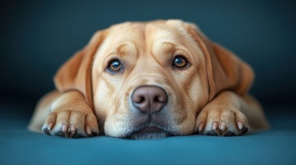Close-up portrait of a golden labrador retriever.