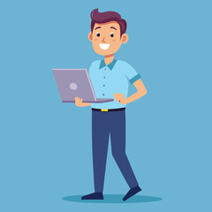 Young Man Using Laptop Concept Vector Illustration