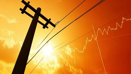 Power lines silhouette, sunset, graphs - Powered by Adobe