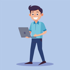 Young Man Using Laptop Concept Vector Illustration