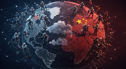 Global Conflict: Geopolitical Tension and Warfare Illustration