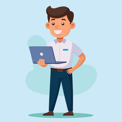 Young Man Using Laptop Concept Vector Illustration