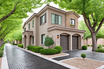 A real estate agent showing a home in a quiet cul-de-sac