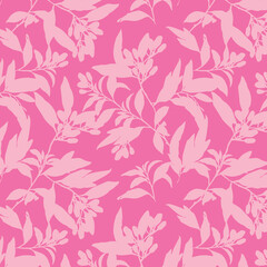 Simple monochrome two-color seamless pattern with flowers silhouette.