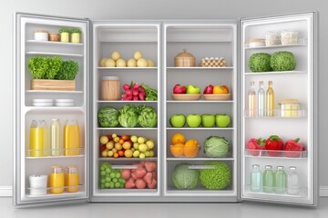 A refrigerator neatly organized with vegetables, meal prep, and detox water