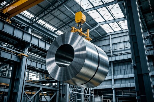 cold rolled steel coil at storage area in steel industry plant bobina de acero laminado en fr&iacute;o en el almac&eacute;n de una acer&iacute;a bobin