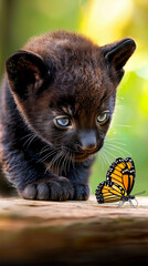 Curious Cub, Black Panther & Butterfly