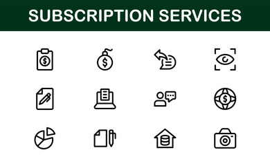 Professional Subscription Services Icon Set Vector Illustration. Most Useful Icons for Membership, Subscription, Billing, and Payment Systems.
