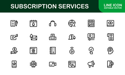 Professional Subscription Services Icon Set Vector Illustration. Most Useful Icons for Membership, Subscription, Billing, and Payment Systems.