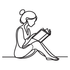 Continuous Line Art of a Woman Reading a Book