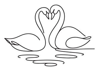 Continuous Line Art of Two Swans on Water Surface