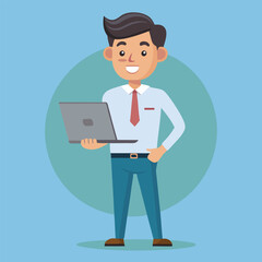 Young Man Using Laptop Concept Vector Illustration