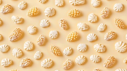Pastel Pattern of Artistic Candy Confections on a Creamy Background Surface