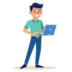 Young Man Using Laptop Concept Vector Illustration