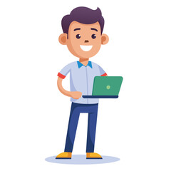 Young Man Using Laptop Concept Vector Illustration