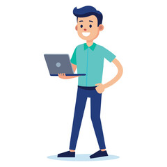 Young Man Using Laptop Concept Vector Illustration